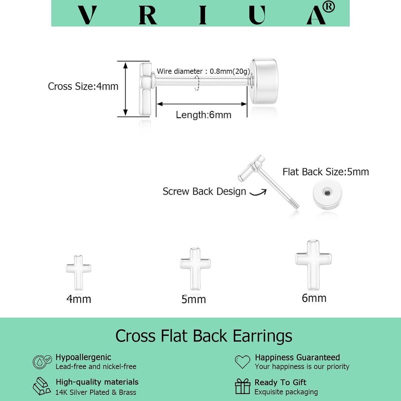 VRIUA 20G Tiny Flat Back Earrings for Women - 14K Gold/Silver Plated Small Flat Back Stud Earrings Hypoallergenic Cartilage Helix Piercing Jewelry - Image 3